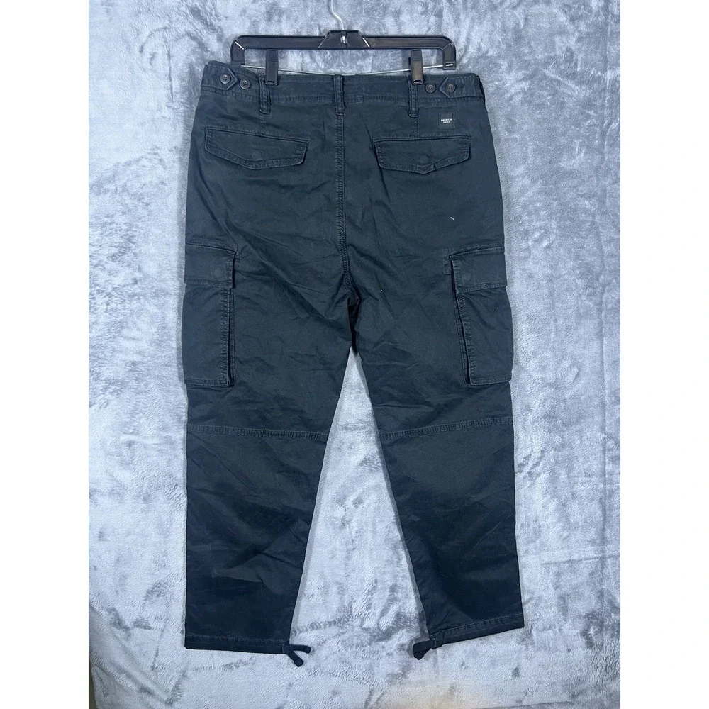 American Eagle Mens Black Cargo Pants Straight Leg Drawstring Ankle Size 34x29